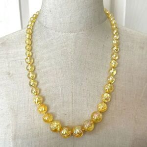 Yellow iridescent beaded long vintage necklace